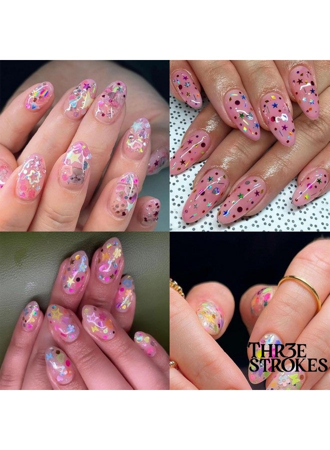 THR3E STROKES 12 Grid Heart Nail Art Glitters Mixed Hollow Star Flower Nails - Holographic Acrylic Powder Dust Sequins Decoration Supplies for Women - Image 5