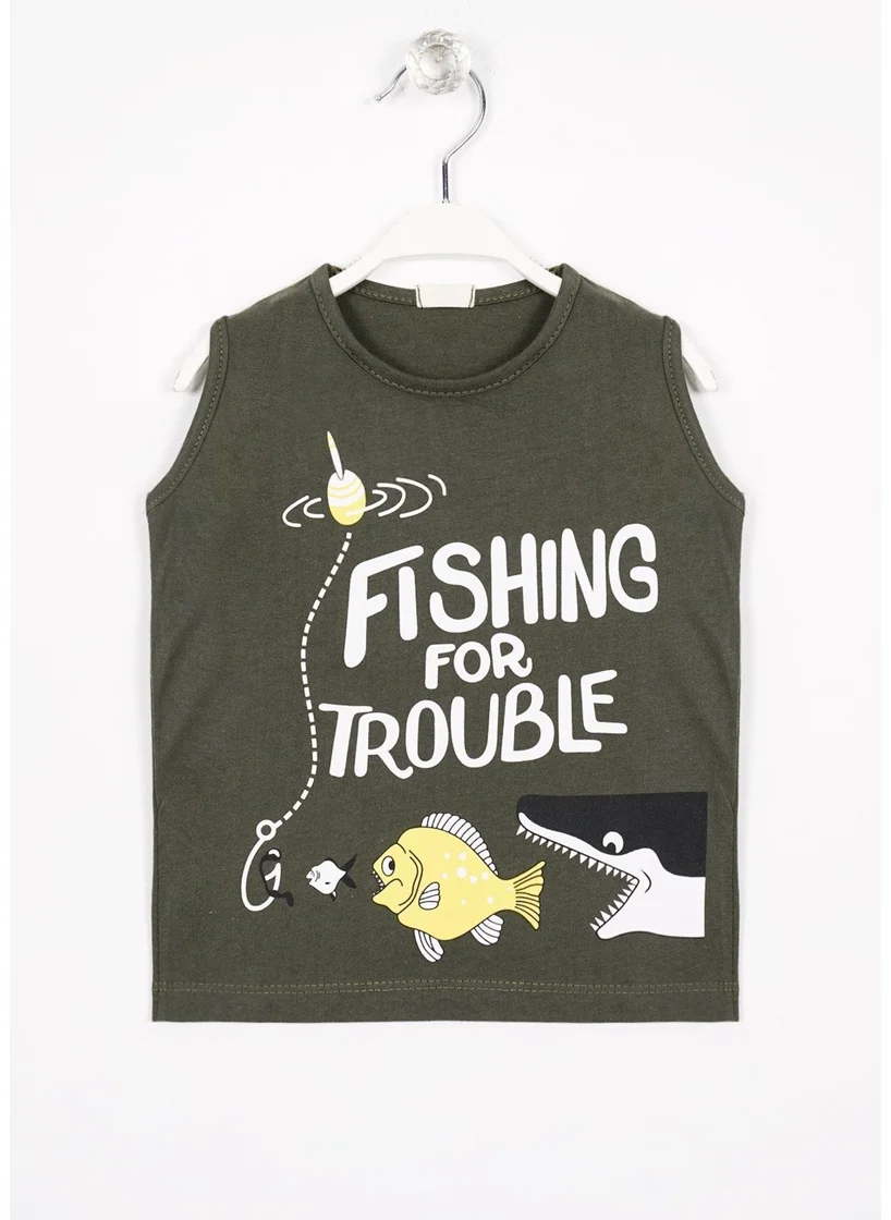Zepkids Fishing For Trouble Text Printed Khaki Color Boy T-shirt