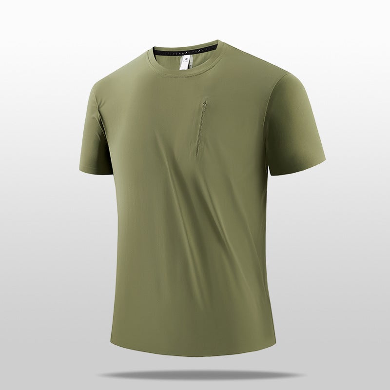 Shujia Dijia Bird Leisure Sports Ice Silk Short-Sleeved Traceless Pocket Breathable Crewneck T-Shirt Short-Sleeved Shirt - Image 3