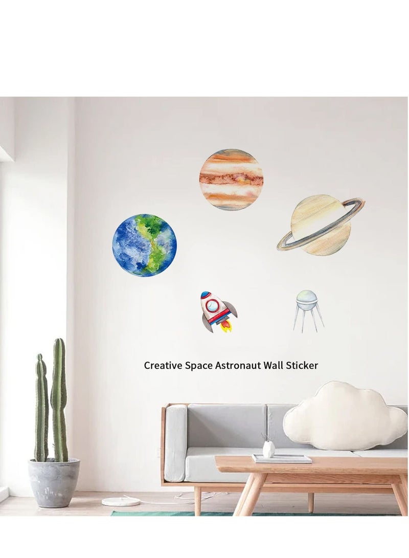 Captaintech Space Wall Stickers Set of 4 Creative Astronaut Planet Spaceship Design  PVC Waterproof Decals for Door Windows Wall  for Boys Girls Bedroom Baby's Room Living Room Classroom - Image 2
