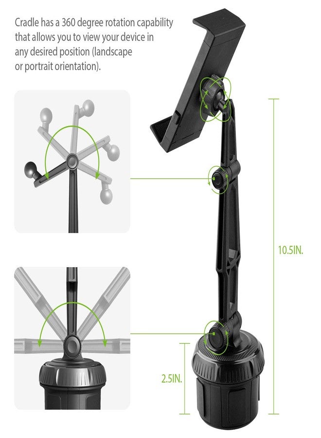 cellet حامل كوب ثقيل من سيلت لجهاز التابلت والسمارتفون - دوران 360°، قاعدة قابلة للتوسيع، حامل سيارة متوافق مع آيفون وآيباد برو وآيباد إير وآيباد ميني وسامسونج تاب وجوجل بيكسل بوك ونينتندو سويتش - Image 2