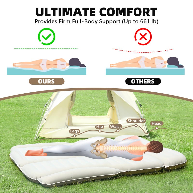 KMZ SUV Air Mattress Double Sided Thickened Flocking Car Bed â€“ Portable Inflatable Mattress Pad for Camping & Travel with 2 Pillows & Electric Pump (Off-White and Coffee) - Image 5