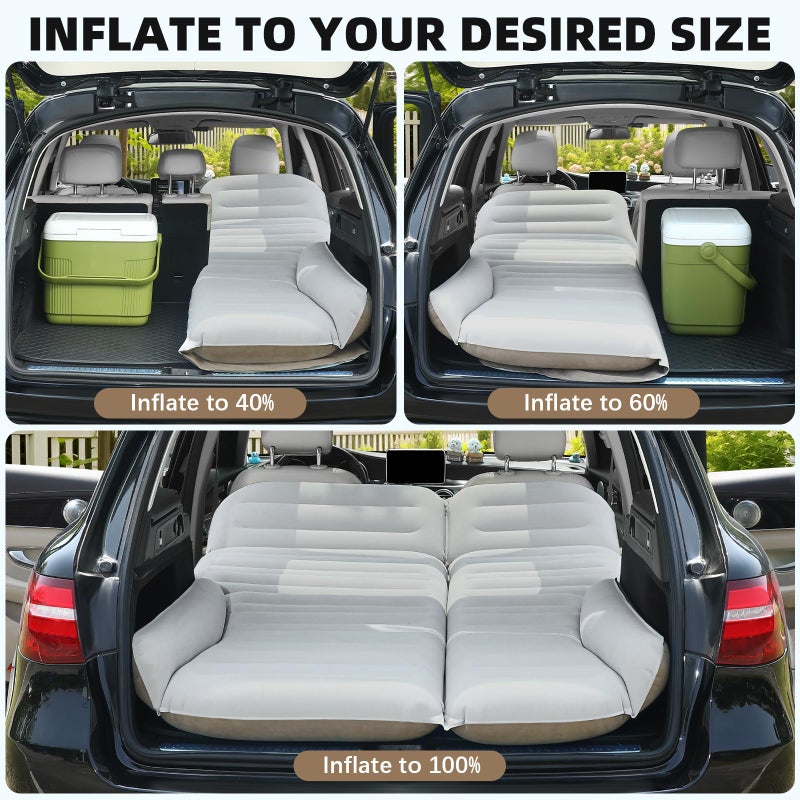 KMZ SUV Air Mattress Double Sided Thickened Flocking Car Bed â€“ Portable Inflatable Mattress Pad for Camping & Travel with 2 Pillows & Electric Pump (Off-White and Coffee) - Image 4