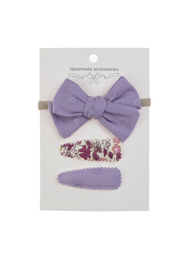 دىدانيالا مجموعة مشابك شعر فيونكة بشريط مع ربطة شعر للأطفال والفتيات - بنفسجي - Image 1