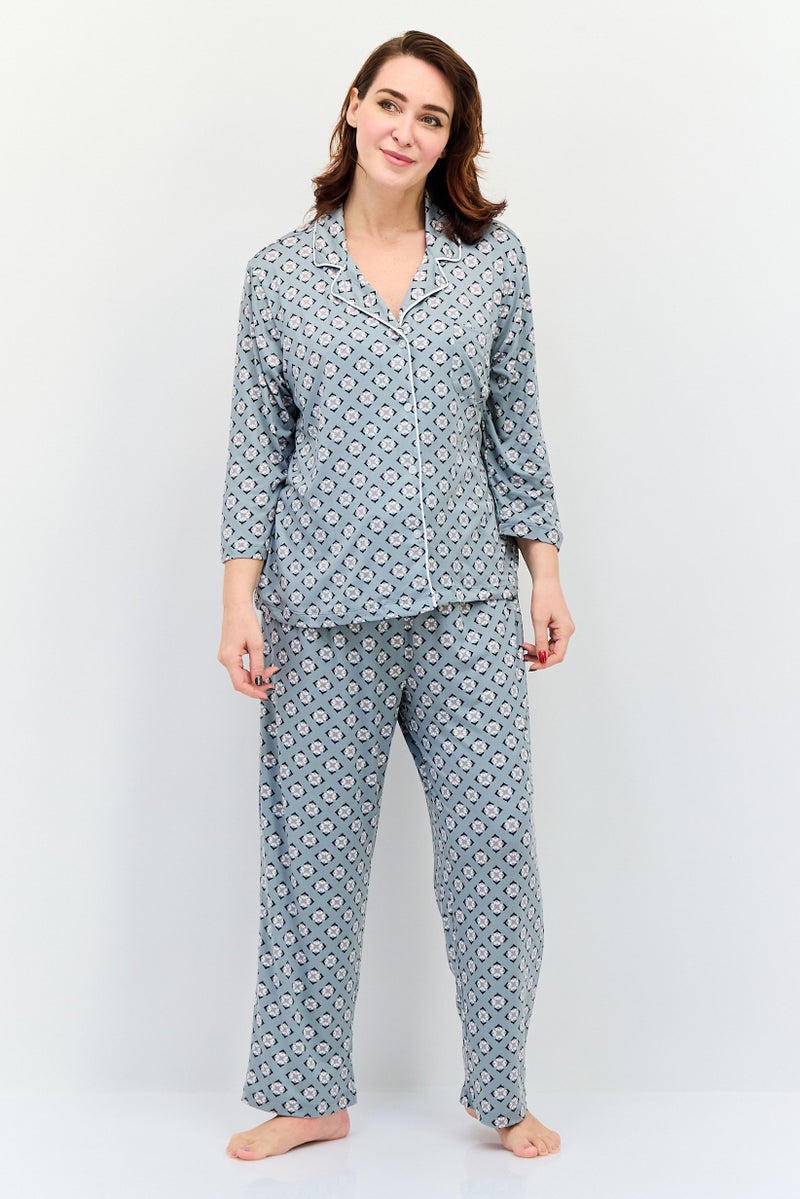 Jones New York طقم نوم نسائي مكون من 2 قطعة بطبعة شاملة، متعدد الألوان - Image 1