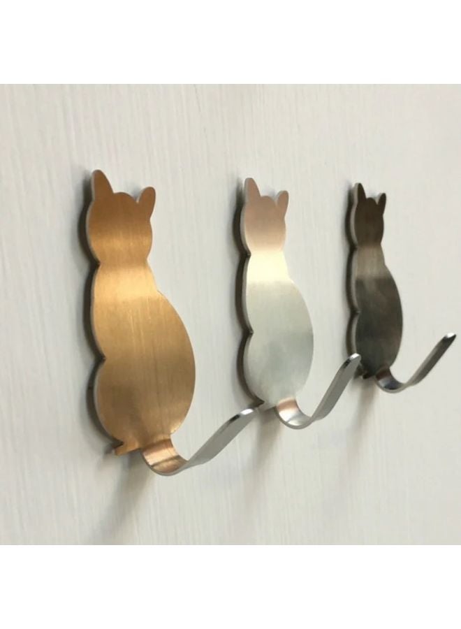 2pcs Silvery Stainless Steel Cat Wall Sticker Door Hangers Waterproof Strong Adhesive Towel Hooks - Image 2