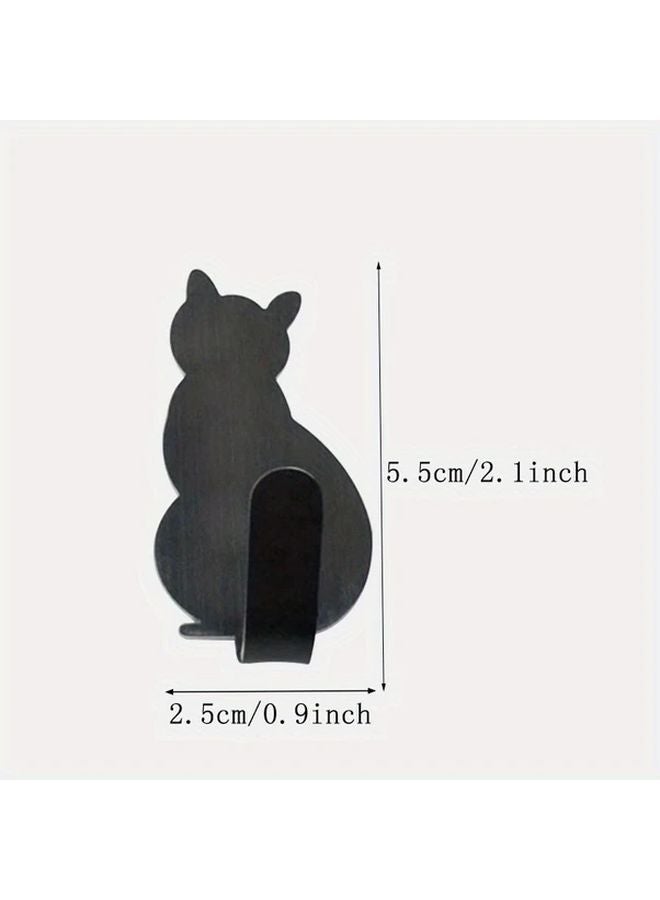 2pcs Silvery Stainless Steel Cat Wall Sticker Door Hangers Waterproof Strong Adhesive Towel Hooks - Image 4