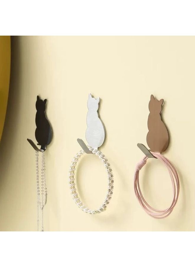 2pcs Silvery Stainless Steel Cat Wall Sticker Door Hangers Waterproof Strong Adhesive Towel Hooks - Image 5