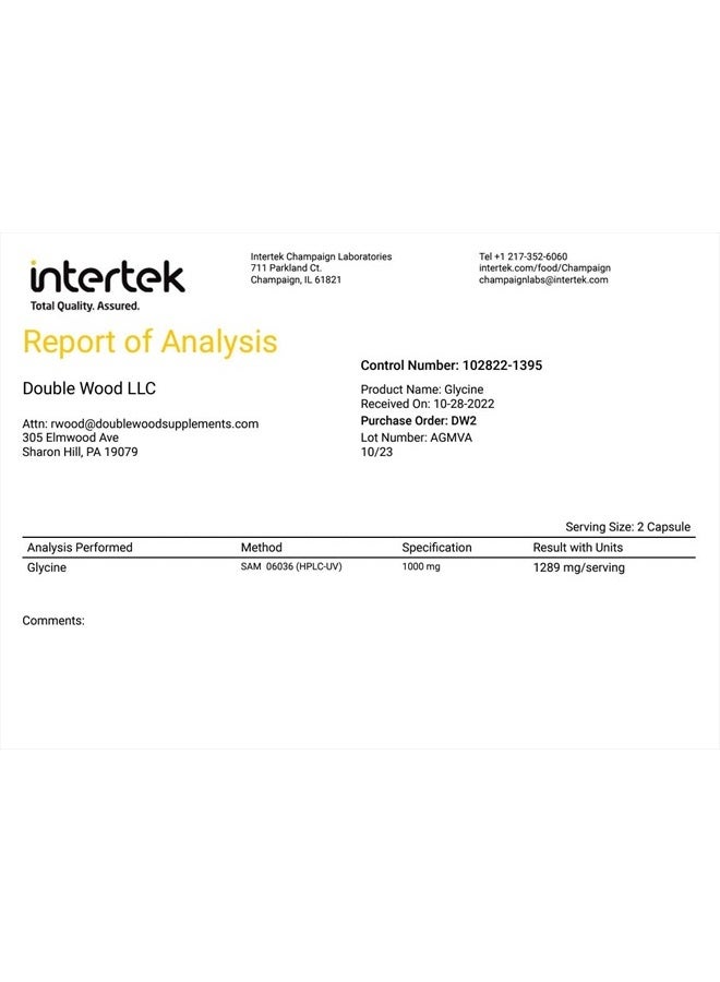 Double Wood Supplements Glycine Supplement - 1,000mg Glycine Powder per Serving (300 Capsules) The Relaxing Amino Acid (Glicina) (Third Party Tested, Gluten Free, Non-GMO) by Double Wood - Image 5
