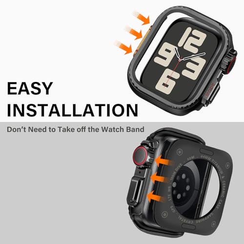 Bisikor 2 in 1 Metal Case Compatible with Apple Watch Series 6/Series 5/Series 4/SE 3/SE 2/SE 44mm, Rugged Shockproof Metal Bumper Case with Back Cover for iWatch 44mm (Black) - Image 5