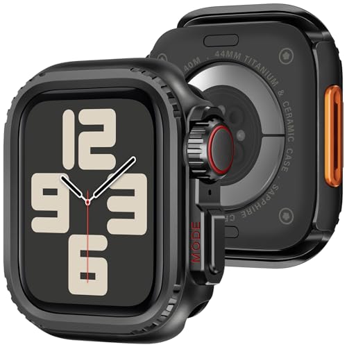 Bisikor 2 in 1 Metal Case Compatible with Apple Watch Series 6/Series 5/Series 4/SE 3/SE 2/SE 44mm, Rugged Shockproof Metal Bumper Case with Back Cover for iWatch 44mm (Black) - Image 1