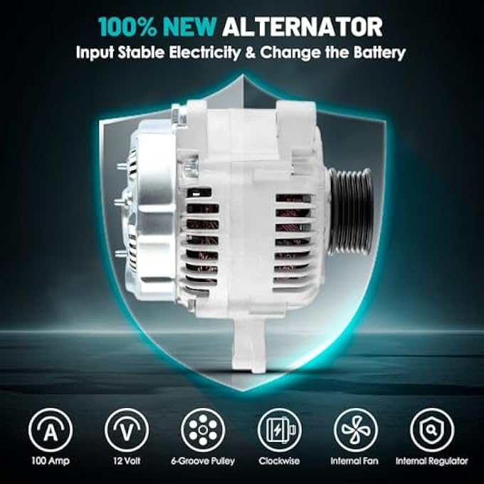 Farrme 13806 Car Alternators 12V 100 Amp, 6-Groove Pulley Fit for Toyota Sienna 1998-2003 V6 3.0L Automotive Replacement Alternators 101211-7670, 121000-3800 Alternator - Image 3