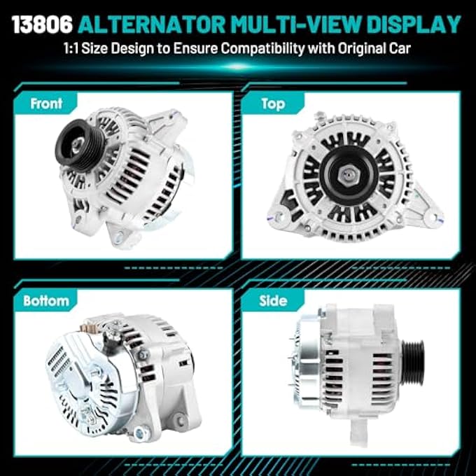 Farrme 13806 Car Alternators 12V 100 Amp, 6-Groove Pulley Fit for Toyota Sienna 1998-2003 V6 3.0L Automotive Replacement Alternators 101211-7670, 121000-3800 Alternator - Image 4