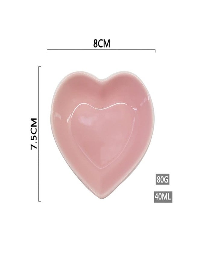 GSHLLO 4 Pcs Heart Shaped Ceramic Side Dish Small Porcelain Seasoning Bowls Soy Dipping Sauce Dishes Cute Appetizer Dessert Plates Sushi Vinegar Ketchup Bowls for Birthday Party Pink - Image 2