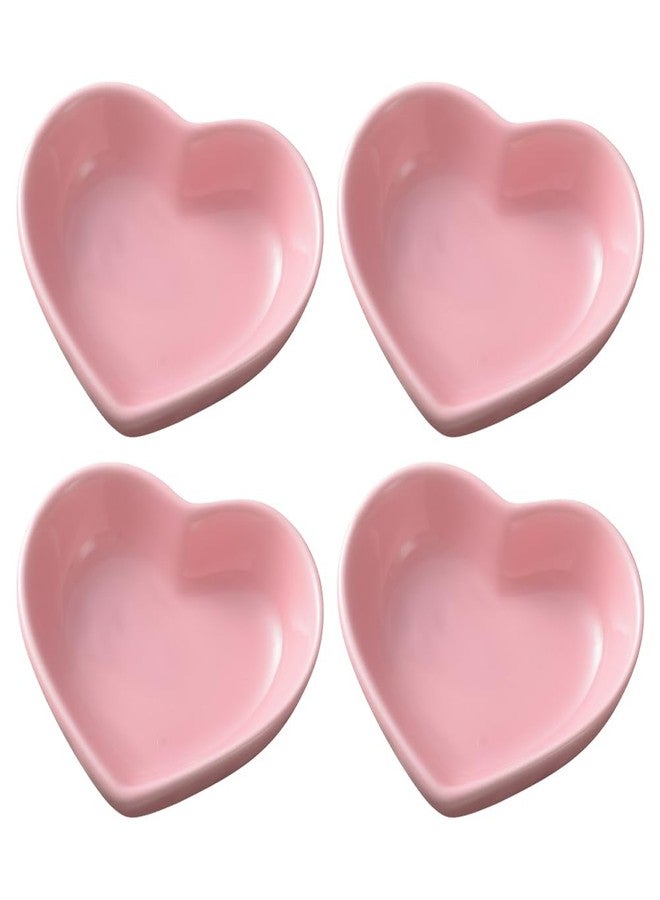 GSHLLO 4 Pcs Heart Shaped Ceramic Side Dish Small Porcelain Seasoning Bowls Soy Dipping Sauce Dishes Cute Appetizer Dessert Plates Sushi Vinegar Ketchup Bowls for Birthday Party Pink - Image 1