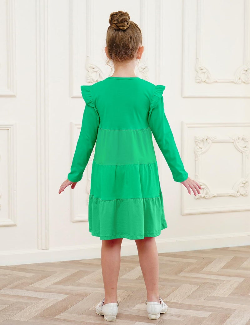 Bumeex Toddler Girl Fall Dress Christmas Green Long Sleeve Cotton Casual Spring Swing Twirly Dresses Outfits Clothing Clothes 3t - Image 5