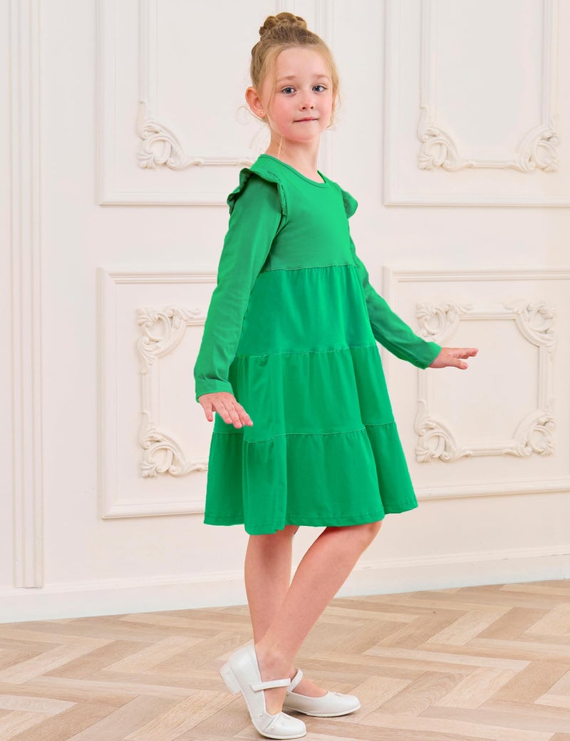 Bumeex Toddler Girl Fall Dress Christmas Green Long Sleeve Cotton Casual Spring Swing Twirly Dresses Outfits Clothing Clothes 3t - Image 3