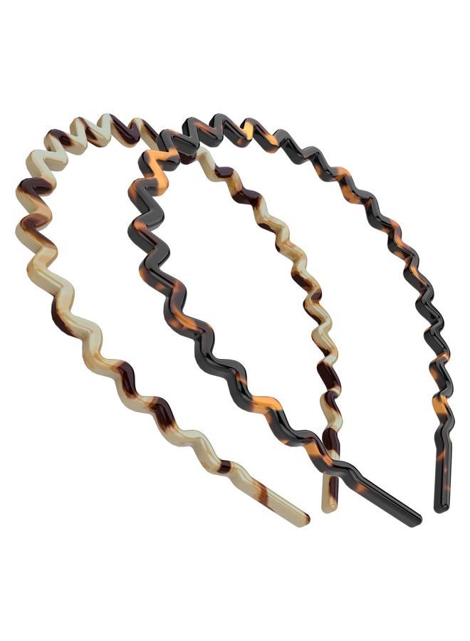 HYFEEL Wavy Headbands Plastic Skinny Thin Non-Slip Flexible Hair Bands Simple Hoops Hair Accessories for Women 2 Pack (Tortoise Shell, Ivory) - Image 1