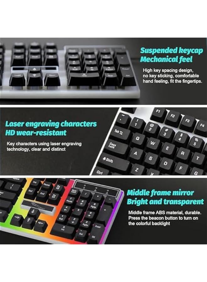 SKY-TOUCH Computer Gaming Keyboard and Mouse Combo :Keyboard with Flexible Polychromatic LED Lights Mechanical Feel Wired USB Working Keyboard Mouse Set for Windows Computer(Black) - Image 3
