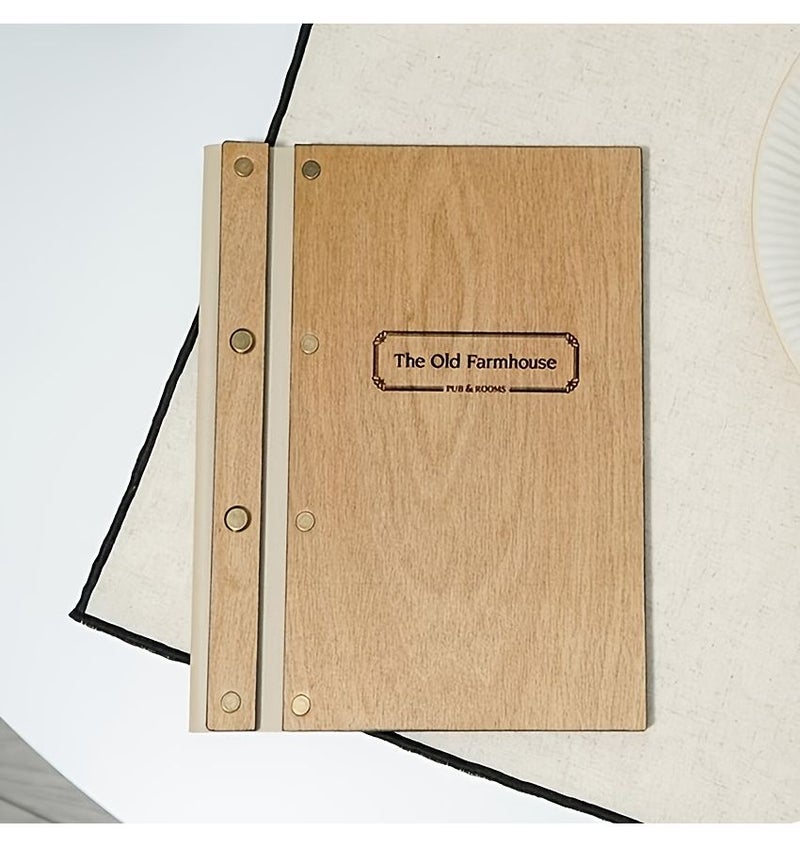 Natural Wood Personalized Menu Folder A5 Size 7 09 8 86 Inch Engraved Logo Restaurant Menu Customizable Cover Pattern And Text Design For Café Home - Image 5