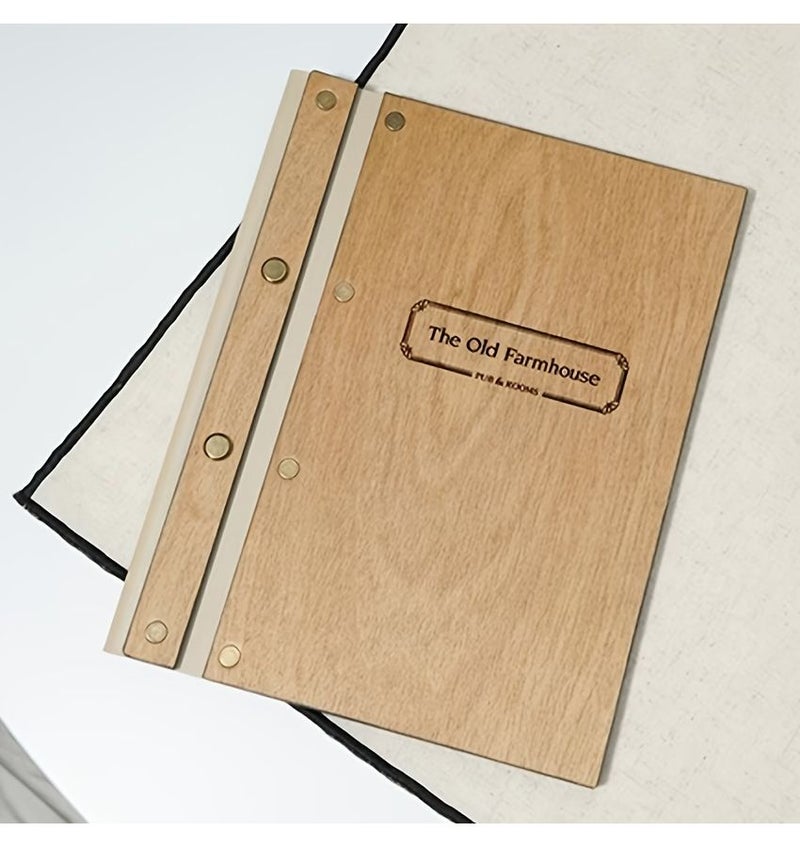 Natural Wood Personalized Menu Folder A5 Size 7 09 8 86 Inch Engraved Logo Restaurant Menu Customizable Cover Pattern And Text Design For Café Home - Image 3