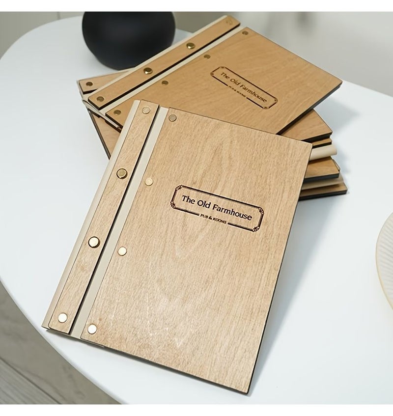 Natural Wood Personalized Menu Folder A5 Size 7 09 8 86 Inch Engraved Logo Restaurant Menu Customizable Cover Pattern And Text Design For Café Home - Image 1