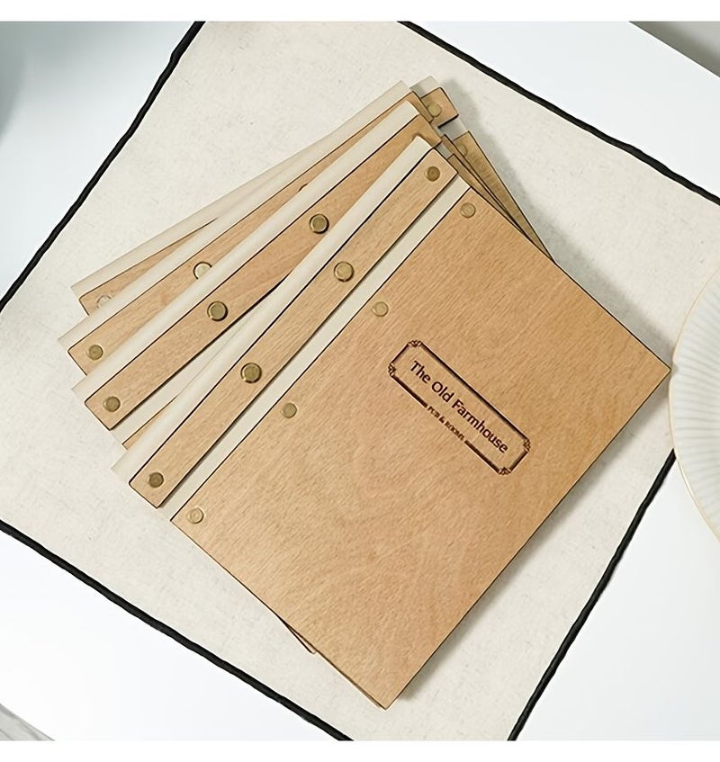 Natural Wood Personalized Menu Folder A5 Size 7 09 8 86 Inch Engraved Logo Restaurant Menu Customizable Cover Pattern And Text Design For Café Home - Image 4