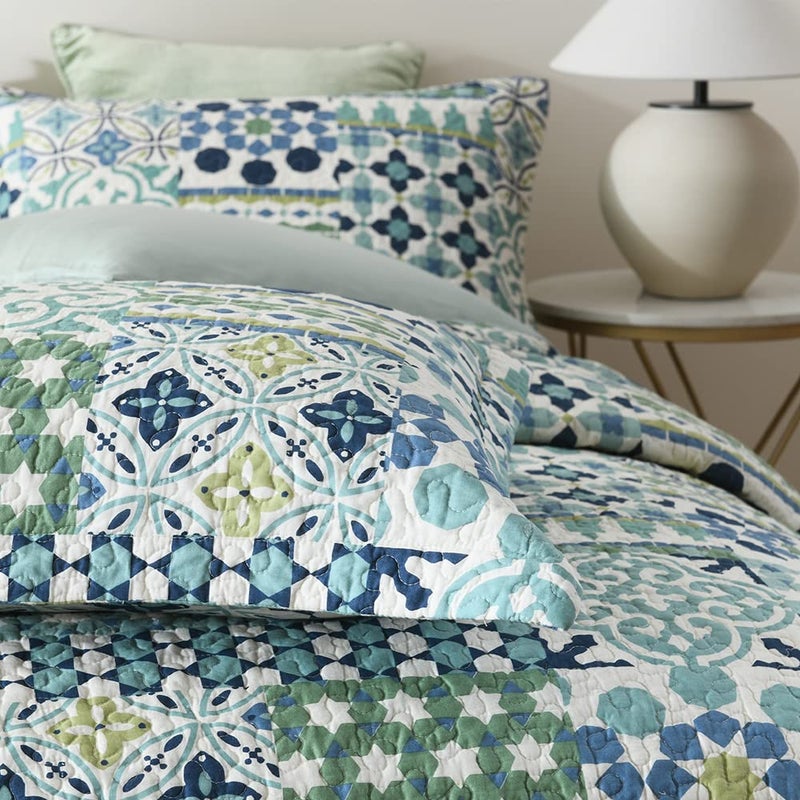 VISIMISI Cotton Bedspread Quilt Sets Reversible Coverlet Sets Comforters Vintage Bohemian Patchwork Bedspread (Green, Queen Size) - Image 5