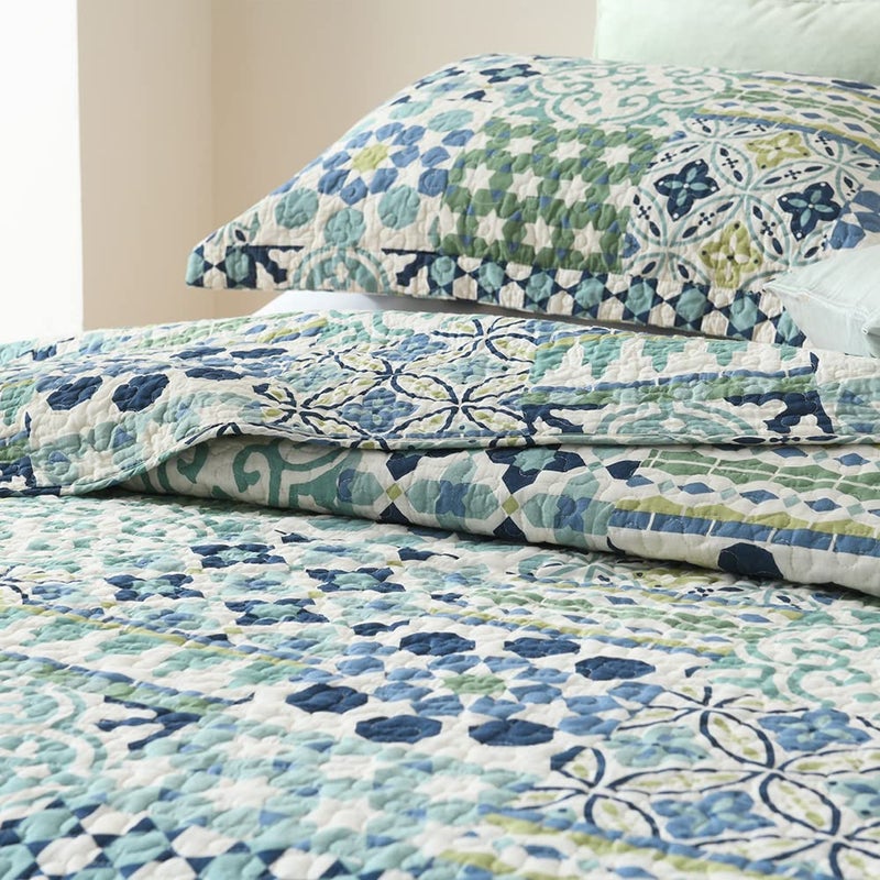 VISIMISI Cotton Bedspread Quilt Sets Reversible Coverlet Sets Comforters Vintage Bohemian Patchwork Bedspread (Green, Queen Size) - Image 4