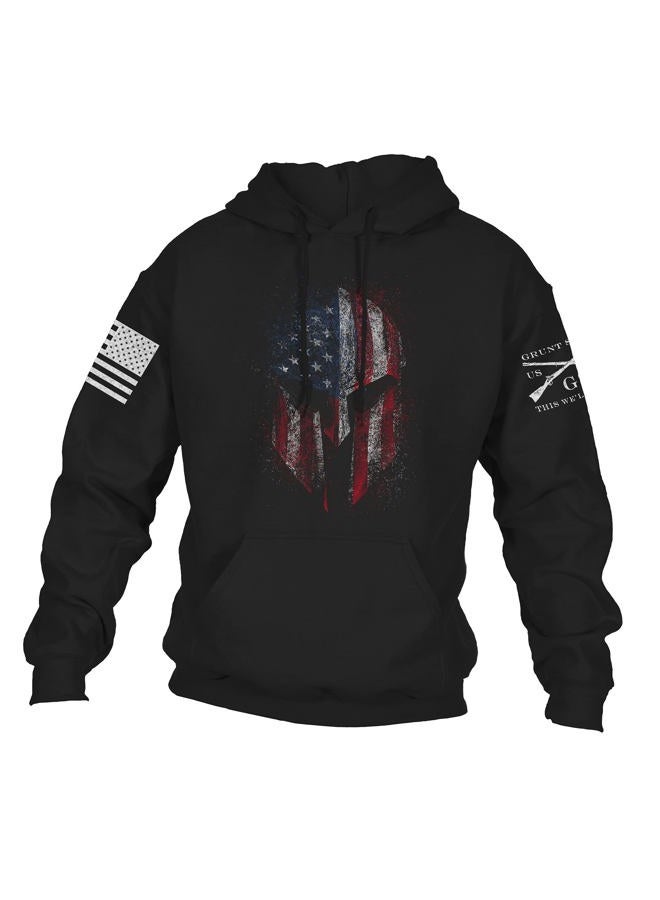 Grunt Style American Spartan 2.0 Unisex Patriotic Pullover Hoodie, Black, XL - Image 1