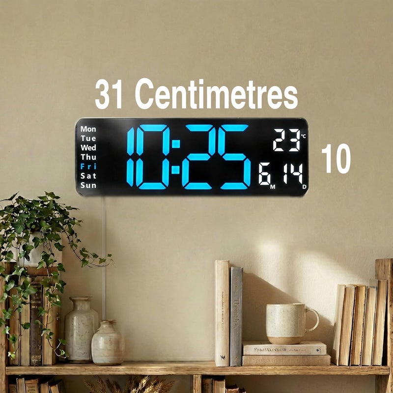 Opis Technology Clock 1 XL - Digital Wall Clock - Retro LED Wall Clock with Remote Control, Timer & Alarm Clock, Temperature Display, Dimmable Display, Blue/White - Image 4