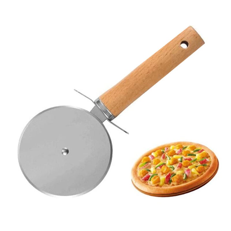 Larger Pizza Cutter Wheel with 354 Stainless Steel Wheel Pizza Slicer with NonSlip Wooden Handle Pizza Wheel for Pies Waffle Bread Dough Cookies Cake Pie Server