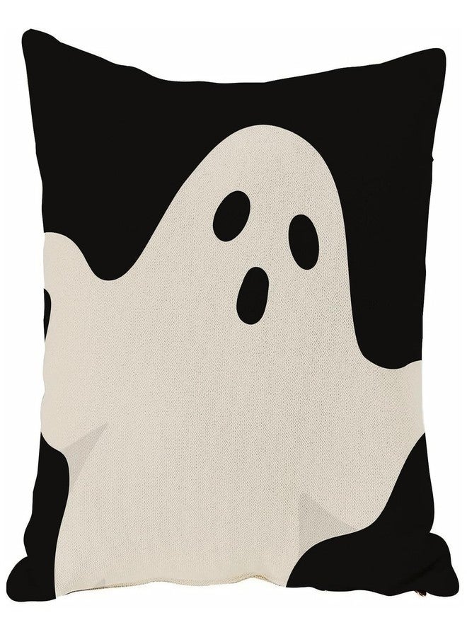 JOOCAR Halloween Pillow Cover 26x26 Inch Ghost Black White Linen Throw Pillow Covers Cushion Case Decoration for Couch Sofa Home Decor - Image 1