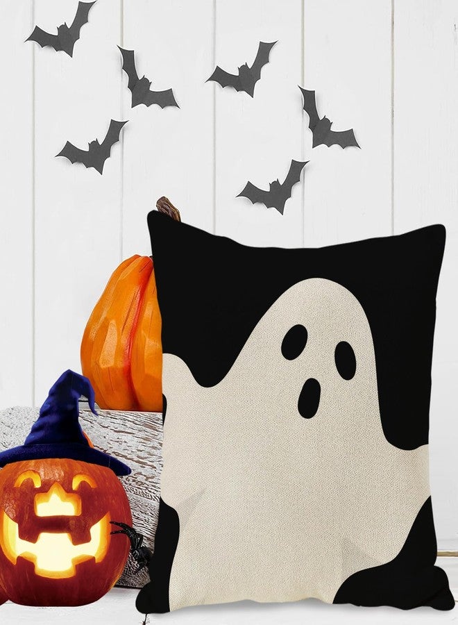 JOOCAR Halloween Pillow Cover 26x26 Inch Ghost Black White Linen Throw Pillow Covers Cushion Case Decoration for Couch Sofa Home Decor - Image 5