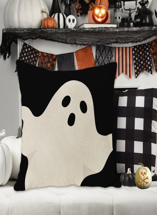 JOOCAR Halloween Pillow Cover 26x26 Inch Ghost Black White Linen Throw Pillow Covers Cushion Case Decoration for Couch Sofa Home Decor - Image 2