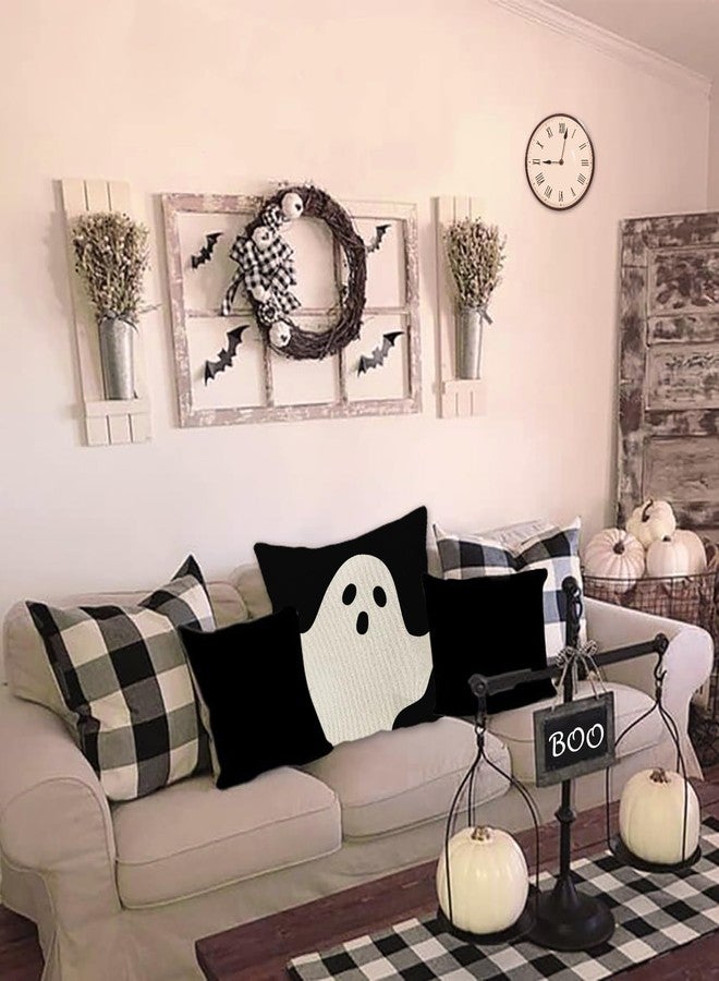 JOOCAR Halloween Pillow Cover 26x26 Inch Ghost Black White Linen Throw Pillow Covers Cushion Case Decoration for Couch Sofa Home Decor - Image 4