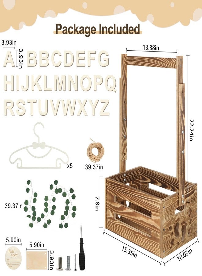 TAEYONK Wooden Baby Shower Crate Closet, Baby Shower Basket with 33.5" High Hanger Rack and Swing, DIY Baby Welcome Box with Handle, Easy Assembly Storage Crate for Pregnancy New Parent（Footprint Style） - Image 4