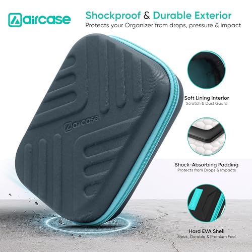 AirCase Electronics Organizer Bag with Shockproof EVA Hardshell & Soft Lining, 2 Mesh Pockets, 11 Elastic Loops | Gadget Organizer for HDD/SSD, Power Bank, Cables, Adapters, Chargers, Gadgets (Grey) - Image 2