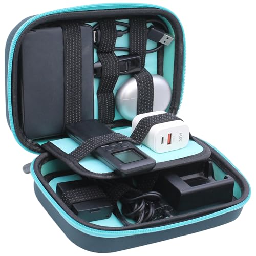AirCase Electronics Organizer Bag with Shockproof EVA Hardshell & Soft Lining, 2 Mesh Pockets, 11 Elastic Loops | Gadget Organizer for HDD/SSD, Power Bank, Cables, Adapters, Chargers, Gadgets (Grey) - Image 1