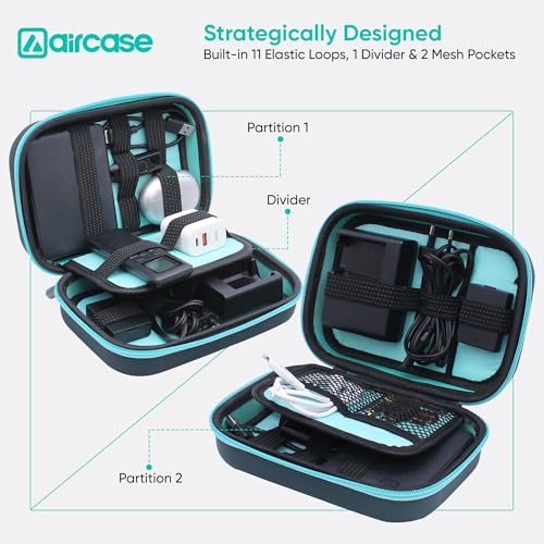 AirCase Electronics Organizer Bag with Shockproof EVA Hardshell & Soft Lining, 2 Mesh Pockets, 11 Elastic Loops | Gadget Organizer for HDD/SSD, Power Bank, Cables, Adapters, Chargers, Gadgets (Grey) - Image 5