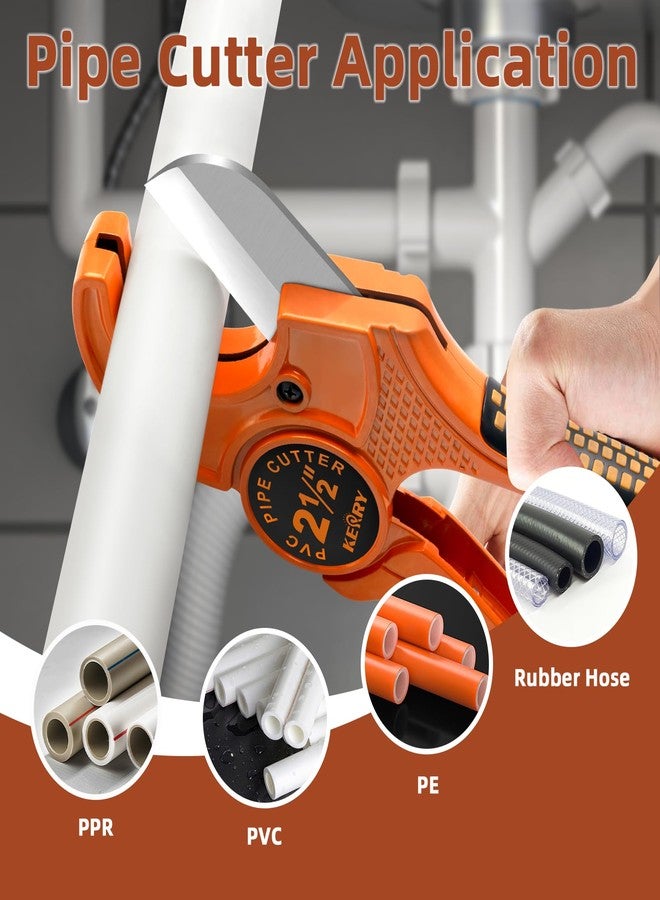 Kerry PVC Pipe Cutter, Up to 2-1/2" Ratcheting Heavy-Duty PEX POLY PE Plastic Hoses and Plumbing Tube Cutting Tool, Stainless Steel Blades, Thicken Aluminum Body Efficient Extended Handle - 2Pack - Image 3