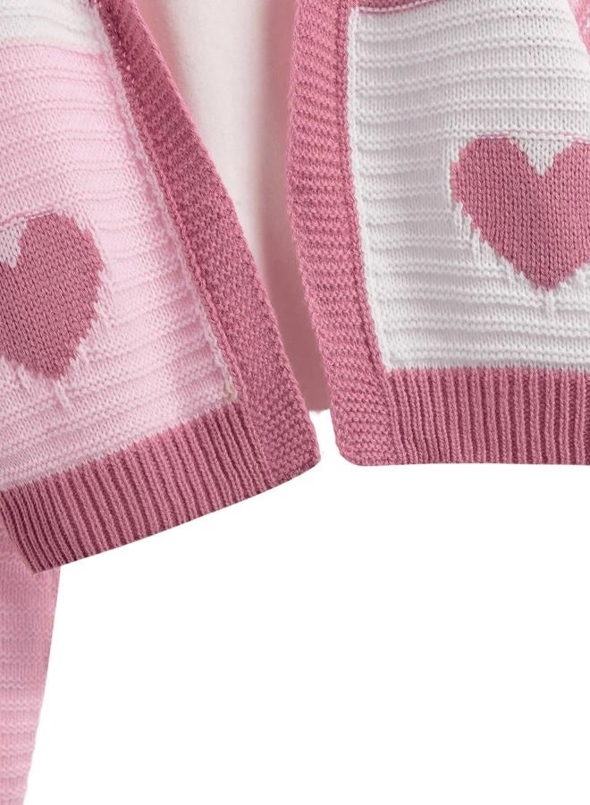 Verdusa Girl's Casual Long Sleeve Colorblock Graphic Print Knitted Cardigan Sweater, Clothes for Kids, Pink 10Y, 10 Years - Image 5