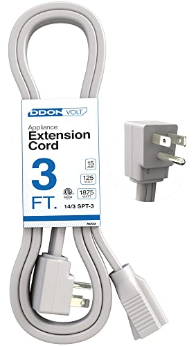 DDON USA Appliance Extension Cord - 3ft Heavy Duty Gray Extension Wire for Air Conditioner, Refrigerator, & All Major Appliances - 14 Gauge High Voltage 3 Prong Flat-End Appliance Cord, for Indoor use - Image 1