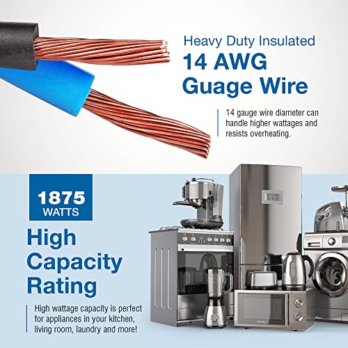 DDON USA Appliance Extension Cord - 3ft Heavy Duty Gray Extension Wire for Air Conditioner, Refrigerator, & All Major Appliances - 14 Gauge High Voltage 3 Prong Flat-End Appliance Cord, for Indoor use - Image 4
