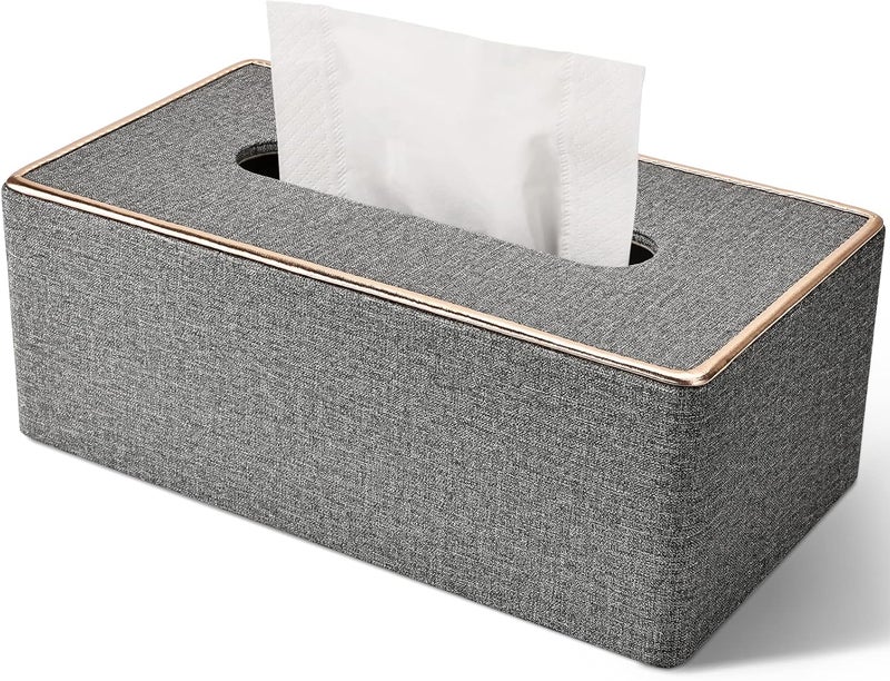 GORESE Tissue Box Cover Rectangular, PU Leather Tissue Box Holder for Kleenex,Napkin,Tissue Box Covers Rectangle for Bathroom Car Home Office Decorative 9.84"X5.23"X3.77" Grey - Image 1