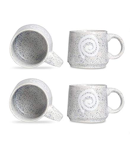 Caffeine Ceramic Handmade White Doodle Tea Cup (Set of 4) - Image 1