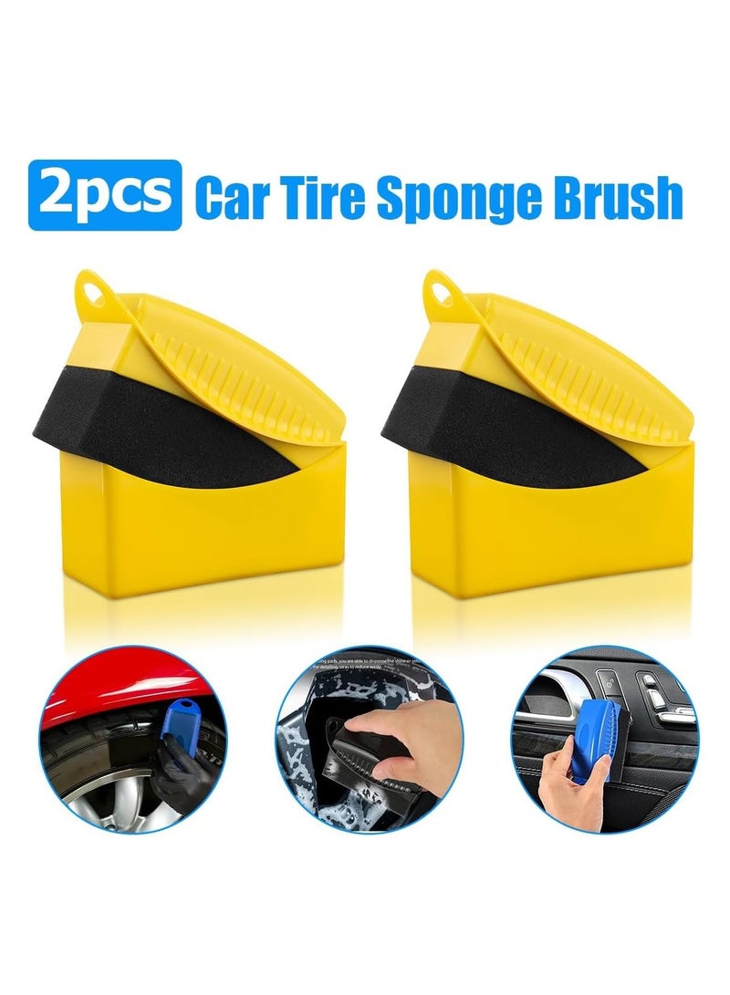 Generic Tire Contour Dressing Applicator 2 Pcs, Car Wheel Dressing Shine Sponge with Lid, Polishing Sponge Wax Buffing Pads for Auto, Foam Brush with Cover, Automotive Cleaning Accessories (Yellow)  - Image 2