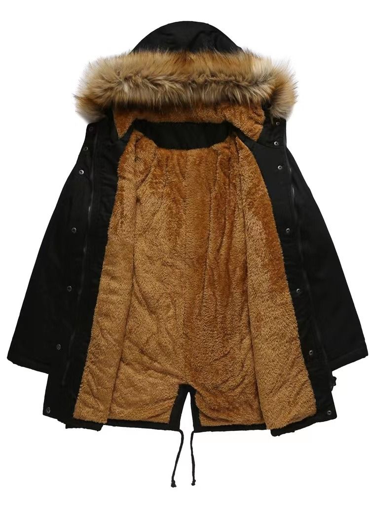 Loquat New Winter Cashmere Hooded Wool Collar Warm Coat Cotton-Padded Jacket - Image 3