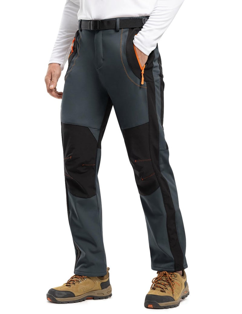 TBMPOY Men's Snow Ski Hiking Pants Waterproof Winter Fleece Lined Pants Camping Skiing Ice Fishing Pants with Belt 02 Thick Grey S - Image 2