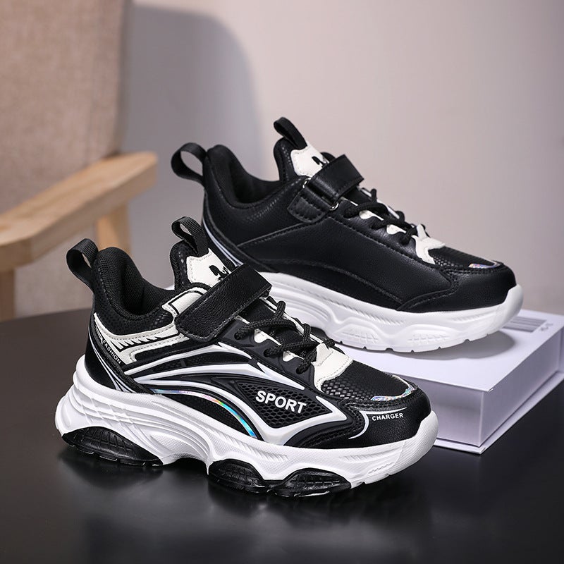 Wow Spring New Style Medium And Large Kidsren'S Boys' Shoes Sports Shoes Leather Non-Slip Velcro Student Kidsren'S Shoes Trendy - Image 5